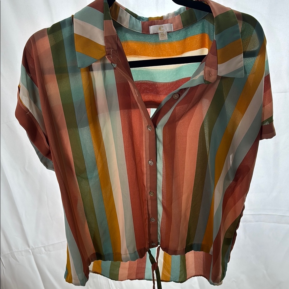 Vibrant Red and Orange Button Down Shirt
